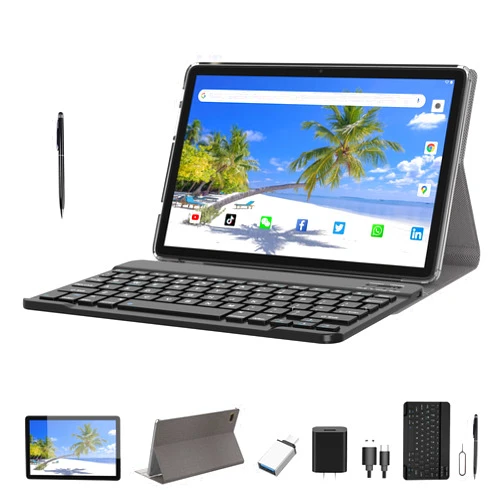 FESABOLE 2024 Newest 2 in 1 Tablet 10 inch Tablet 128GB Storage 1TB Expand Octa- Core Android Tablet Main13MP 5G WiFi Tablet IPS 1920 * 1200 with Stylus Keyboard