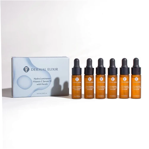 Dermal Elixir Hydra Luminance Vitamin C Serum 10 with Ferulic 5ML X6; brighten skin tone; Boost Skin Collagen; Anti Aging Reduce Wrinkles & Dark Spots