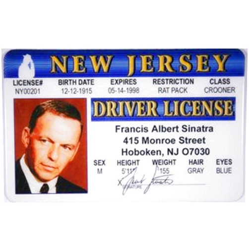 HMS Frank Sinatra Novelty Driver License