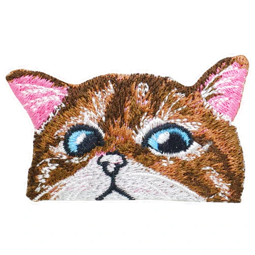 Pipomama Cat Face Iron On Patches for Clothing Embroidered Applique Patch Badge Sew On Emblem DIY Craft (Brown)
