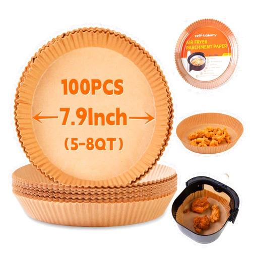 Innovkitchen Air Fryer Parchment Paper Liners, 100PCS Round Disposable Air Fryer Paper Liners, Non-Stick Parchment Paper for Air Fryer Basket, Parchment Paper Baking Roasting Microwave Airfryer Liners(7.9IN)