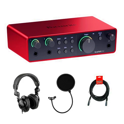 Kellards Focusrite Scarlett 2i2 USB-C Audio Interface (4th Gen) Bundle with Polsen HPC-A30 Studio Monitor Headphones, Pop Filter and XLR- XLR Cable