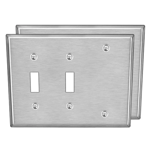 BESTTEN 3-Gang Combo Metal Wall Plate with Ｗhite or Clear Plastic Film, 1-Blank/2-Toggle, Standard Size, Corrosion-Resistant Stainless Steel Light Switch Cover, Brushed Finish, 2 Pack, Silver