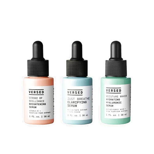 Versed Serum Trio With Stroke Of Brilliance Brightening Serum, Just Breathe Clarifying Facial Serum & Moisture Maker Hydrating Hyaluronic Serum (1 fl oz Each)