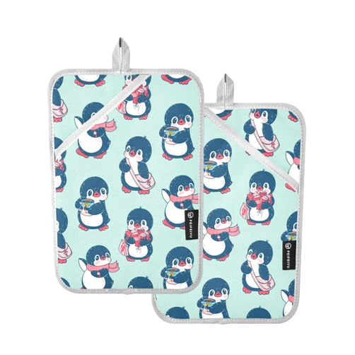 Lotupokon Cute Penguins Pot Holders for Kitchen 2pcs Heat Resistant Oven Mitts Potholders Large Hot Pads with Pocket Trivet for Baking Cooking Women Men Home Decor