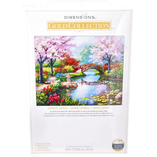 Dimensions Gold Collection Counted Cross Stitch Kit, Japanese Flower Garden, 16 Count Light Blue Aida, 12'' x 16''