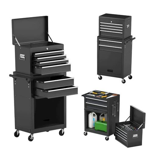 Goplus Rolling Tool Chest, 6-Drawer Tool Box Organizer w/Auto Locking System & Lockable Wheels & Sliding Drawers & Detachable Top, Tool Storage Cabinet for Garage Workshop (Black) …