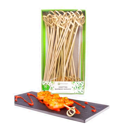 Restaurantware 6 Inch Knotted Bamboo Skewers 50 Sturdy Disposable Bamboo Food Picks - Sturdy Looped Knot Bamboo Appetizer Picks Sustainable For Serving Appetizers and Cocktail Garnishes