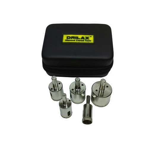 DRILAX Diamond Hole Saw Set 5 Pcs 3/4 inch, 1 inch, 1-3/16 inch, 1-3/8 inch, 1-5/8 Inch Ceramic Porcelain Tile Hole Saw Countertop Drill Guide Included