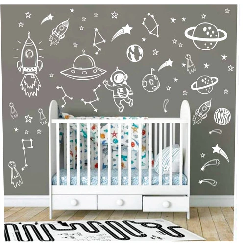 YOYOYU ART HOME DECOR Wall Decor for Boys Room Art Outer Space Star Rockets Planets Stickers Removable Space Wall Decal for Children Bedroom Decoration (White)