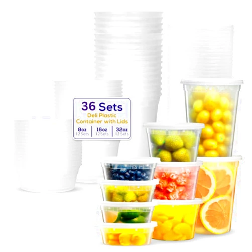 Supreme Select Supreme Deli Plastic Storage Containers with Lids 8oz, 16oz, 32oz [16 sets of each - 48 combo pack] Reusable Food Containers - Microwavable & Freezer friendly - Dishwasher safe - Secure fitting Covers
