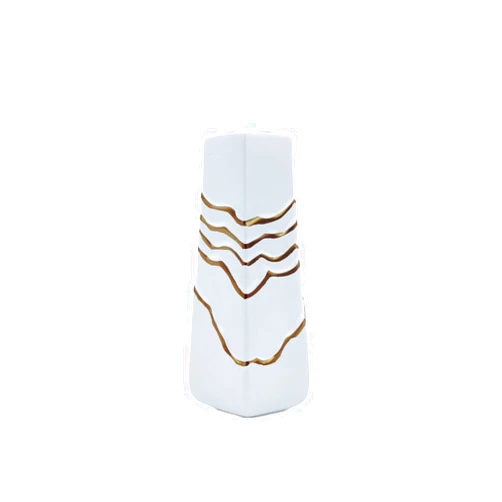 TJWZRKHPM Decoration White Vase Modern Home Display Living Room Decor Irregular Shape Flower Holder Vintage Flowerpot with Golden Wave Line Fashion(Small)