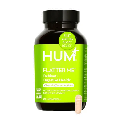 HUM Flatter Me Digestive Enzymes Bloating Supplement - Fast-Acting Bloat Relief for Digestive Health & Debloating Multi Enzyme | Bloat Pills, Anti Bloat Pills, Vegan 60 Servings