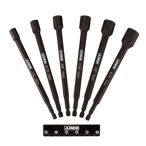 ARES 70650-6-Piece SAE Magnetic Impact Nut Driver Bit Set - Impact Grade Nut Setters with Industrial Strength Magnets