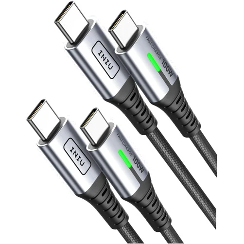 INIU USB C to USB C Cable, (6.6ft, 2-Pack) 100W USB C to C Fast Charging Cord, Braided Type C Charger Cable for iPhone 16 Pro Max 15 Plus Samsung Galaxy S24 S21 S10 Note 10 MacBook iPad Kindle etc.