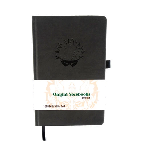 Onigiri Notebooks Jujutsu Kaisen Gojo Black Anime Vegan Leather A5 Hardcover Journal | Dot Grid | Writing, Sketching, Drawing, Painting & Gift for Anime Fans