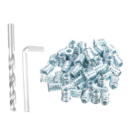 uxcell 1/4-20 x 15mm Threaded Inserts for Wood, 50pcs Threaded Inserts Nuts, Wood Insert Nuts with Hex Wrench and Drill Bit, Gold Tone