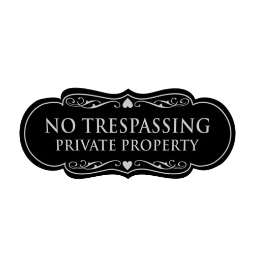 Signs ByLITA Designer No Trespassing Private Property Wall or Door Sign | Durable Material and Easy Installation | Security Sign for Property (Black/Silver) - Small (2 Pack)