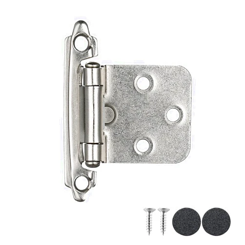 JQK 1/2 Inch Overlay Cabinet Door Hinges Satin Nickel, 4 Pack 2 Pairs Flush Face Mount Cupboard Self-Closing Kitchen Cabinet Hinges, CH200-SN-P4