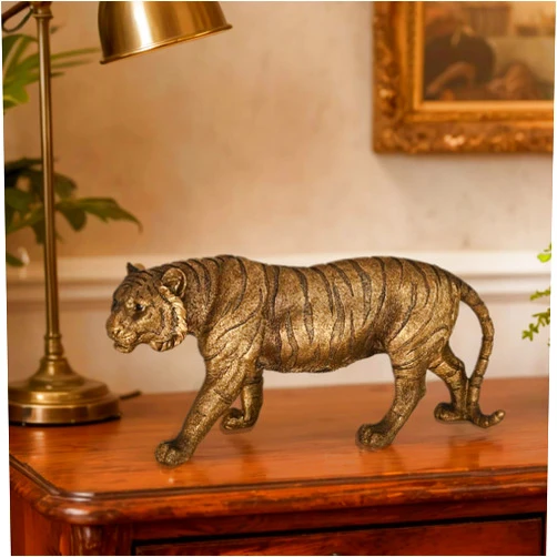 Juliahestia Lifelike Tiger Statue Large Animal Figurines Bronze Resin Decoration for Home Office Desk Shelf Stockholm Style Room Decor Unique Wild Animal Sculpture Gifts for Men