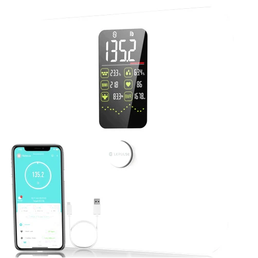 Lepulse Body Fat Scale, Lepulse Large Display Scale for Body Weight, Accurate Digital Bathroom Scale, Rechargeable BMI Smart Weight Scale with Body Fat Muscle Heart Rate, 15 Body Composition, FSA/HSA eligible