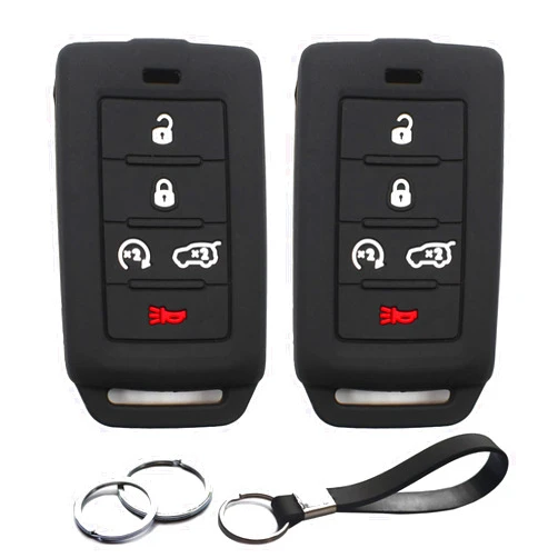 INFIPAR 2pcs Compatible With Jeep Grand Cherokee Wagoneer L Smart 5 Buttons Key Fob Cover Case, Keyless Entry Remote Holder, Protector Chain