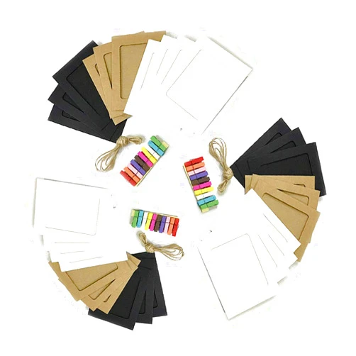 Jahosin 5x7in Wall Paper Picture Frames,30pcs DIY Photo Frames Creative Linkage Mounted Cardboard with Flax String and Clips,3 Colors (30pcs3se PF, 5x7)