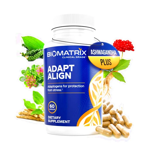 BioMatrix Adaptogen Supplement w/Ashwagandha, L-Theanine, Rhodiola, Ginseng | Cortisol Support, Stress Relief, Focus, Mood | 60 Capsules
