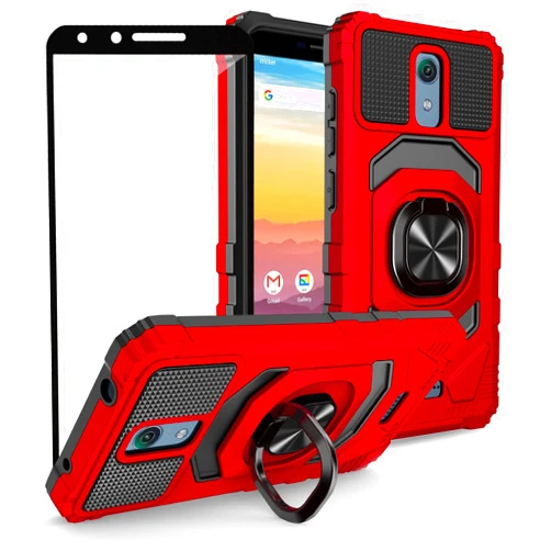 Ailiber Case for Cricket Icon(U304)/AT&T Radiant Core(U304A)/Cricket Vision 2(U304AC)/Vision 3/Wiko Ride W-U300/ATT Calypso(U318AA) Case with Screen Protector, Military-Grade Rotate Ring Kickstand-Red