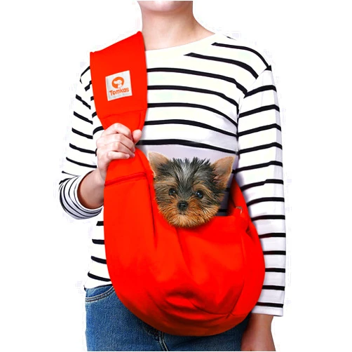 Tomkas Small Dog Sling Carrier - Adjustable Strap & Zip Pocket - for 3-10 lbs Pets(Red)