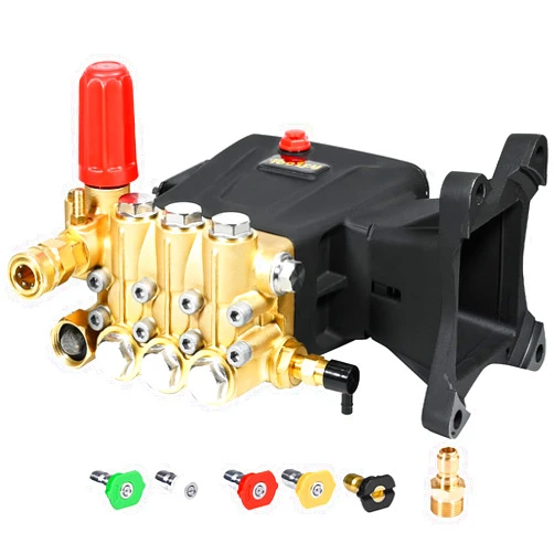 TOOLCY Pressure Washer Pump 3600-4400 PSI Max 4.4 GPM, 1 inch Shaft Horizontal Triplex Plunger Power Washer Pump Replacement, Direct Drive Pressure Pump with Unloader, 5 Nozzle Tips, M22-14mm Adapter