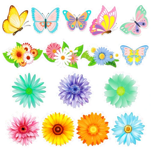 VABAMNA Spring Bulletin Board Decorations for Classroom- 48 Pcs Colorful Butterfly Flower Paper Cutouts with Dot Glue for Home School Classroom Wall Door Decorations, Floral Party Supplies