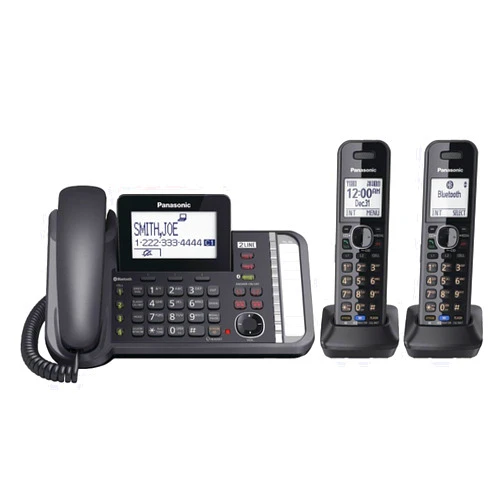 Panasonic 2-Line Corded/Cordless Phone System with 2 Handsets - Answering Machine, Link2Cell, 3-Way Conference, Call Block, Long Range DECT 6.0, Bluetooth - KX-TG9582B (Black)