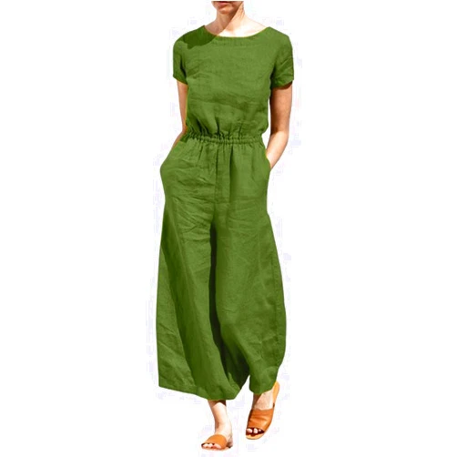 chouyatou Women's Elegant Sleeveless Linen Jumpsuits Casual Wide Leg Jumpsuit Pants Romper