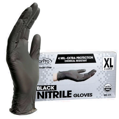 ForPro Professional Collection Disposable Nitrile Gloves, Chemical Resistant, Powder-Free, Latex-Free, Non-Sterile, Food Safe, 4 Mil, Black, X-Large, 100-Count