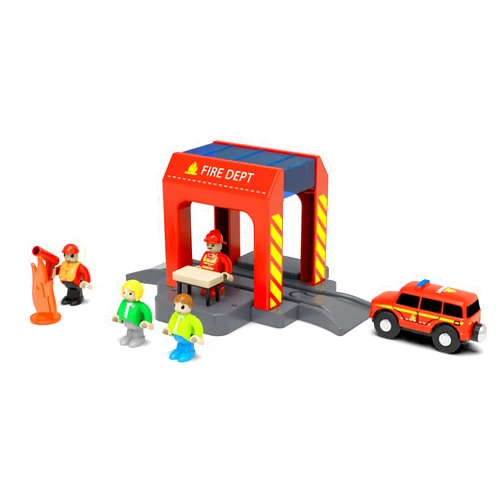 LiBoon Wooden Train Track Expansion Pack, Train Accessories of City Fire Station Compatible for All Major Brands Train Set, Train Toys Railway System for Kids Ages 3 and Up.