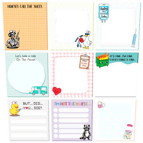 Saypacck 9 Pcs Funny Nurse Sticky Notes Cute Self Stick Notepads Easy to Post Desk Supplies Office Decor for Nurse Appreciation Week Doctor CNA Grad Accessories Women Birthday Coworker Gifts