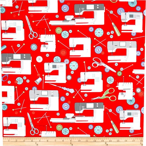 Manibeauty Benartex Sewing Room Sewing Machines Red Fabric By The Yard