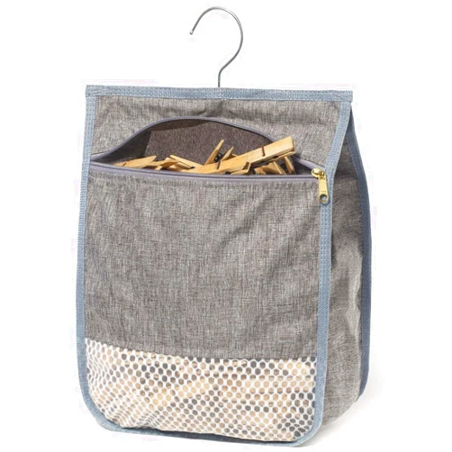 KOOZTI Laundry Clothespin Bag for Clothesline Outdoor, Clothes pin Bag with Zipper Closure, Large Opening, Large-Capacity Clothespin Storage Organizer with Hooks, Use YKK Zipper（Grey
