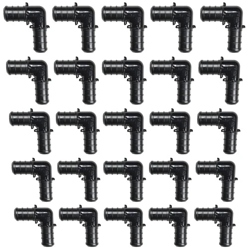 CAMNWAMN [Pack of 25] 1/2 Inch 90 Degree Elbow, Poly PPSU Barb Crimp Pex Fitting, No Lead Plastic Pex Fittings, ASTM F-2159, cUPC Certified. (1/2