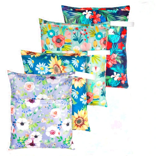 Frienda 4 Pieces Waterproof Wet Dry Bag for Baby Swimsuit Reusable Washable Diaper Bag Sealed with Handle for Travel Beach Gym Clothes and Toiletries(Flower Style)