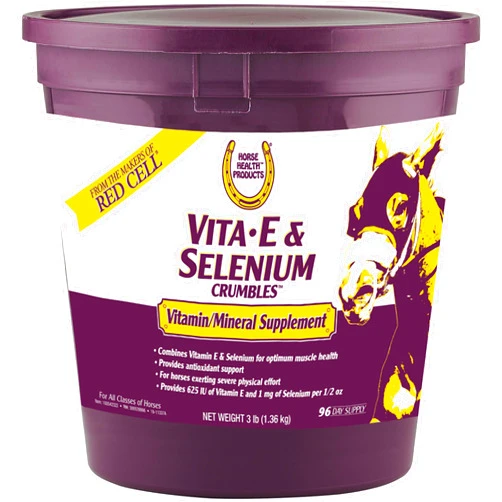 Horse Health Vita E & Selenium Crumbles Vitamin Supplement, Supports Optimal Muscle Health & Antioxidant Support, Selenium and Vitamin E Supplements for Horses, 3 lb, 96 Day Supply