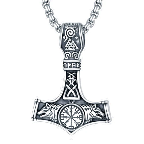 KoyeKei Viking Arrowhead/Thors Hammer/Axe/Wolf Necklace for Men 925 Sterling Silver Viking Norse Pagan Jewelry Gifts for Women