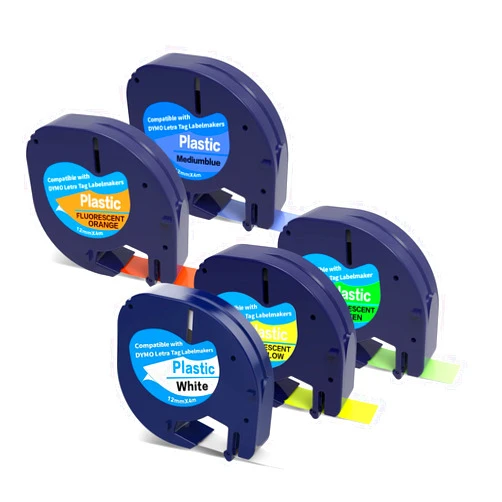 PROFICETIK 5 X Label Maker Tape Replacement for Dymo Letratag Refills 12mm Fluorescent Color Tape Compatible with Dymo Label Maker Refills Letra Tag LT-100T LT-100H QX50 Labeller