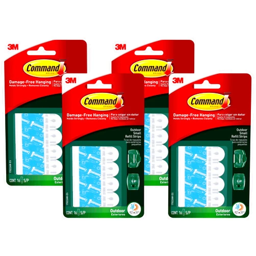 Command Small Refill Adhesive Strips, Damage Free Hanging Wall Adhesive Strips for Small Outdoor Wall Hooks, No Tools Removable Adhesive Strips for Living Spaces, 16 Strips (Pack of 4)