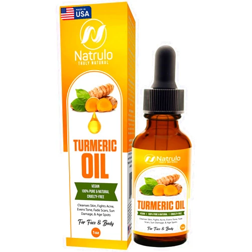 Natrulo All Natural Turmeric Skin Brightening Oil for Dark Spots - Cleanses Skin, Fights Acne, Evens Tone, Heals Scars - Pure Handcrafted Turmeric Oil Skincare Made in the USA
