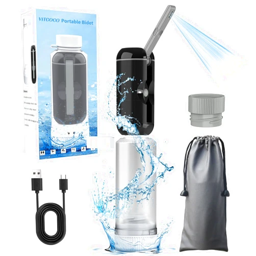 VITCOCO Portable Bidet for Travel, VITCOCO Rechargeable Electric Travel Bidet Sprayer with Adaptor, Waterproof High Pressure Handheld Bidet for Women Men Baby Cleaning