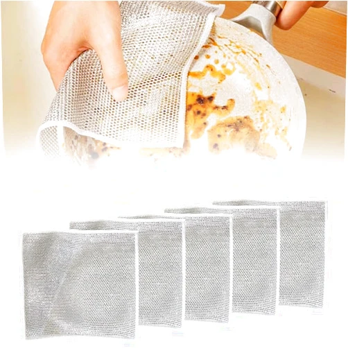 Kruggo 2024 New Multipurpose Wire Dishwashing Rags, Metal Wire Dishwashing Cloths Towels Scrubs Cleans, Premium Scrubbing Wire Dishwashing Rags Non-Scratch Wire Dishcloth for Dishes, Sinks (5 Pack)