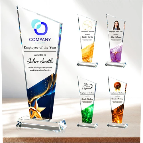 Weokooly Personalized Crystal Trophy Award - Custom Plaque Award with Text Logo Photo - Awards and Trophies for Farewell Retirement, Employee Recognition - Thank You Gifts for Boss Employee Teacher