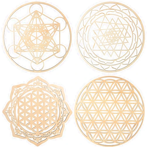 Youyole 4 Pcs 12 Inch Crystal Grid Board Sacred Geometric Wall Art Wooden Set Metatron's Cube, Flower of Life, Sri Yantra, Mandala Flower of Life Zen Wall Decor for Home Room Hanging